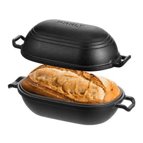 FRRLY cast iron loaf pan with lid shows durable design and even heating.
