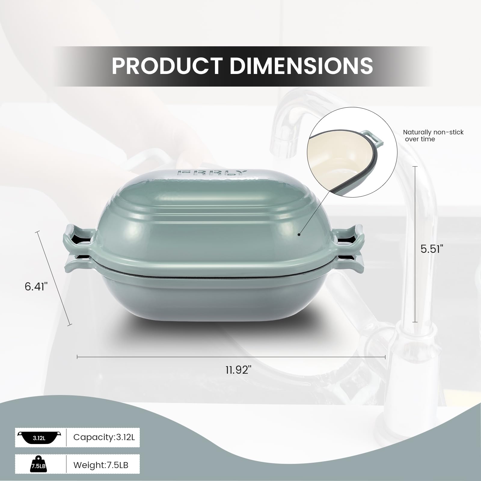 FRRLY enameled interior provides smooth non-stick release for easy loaf removal.