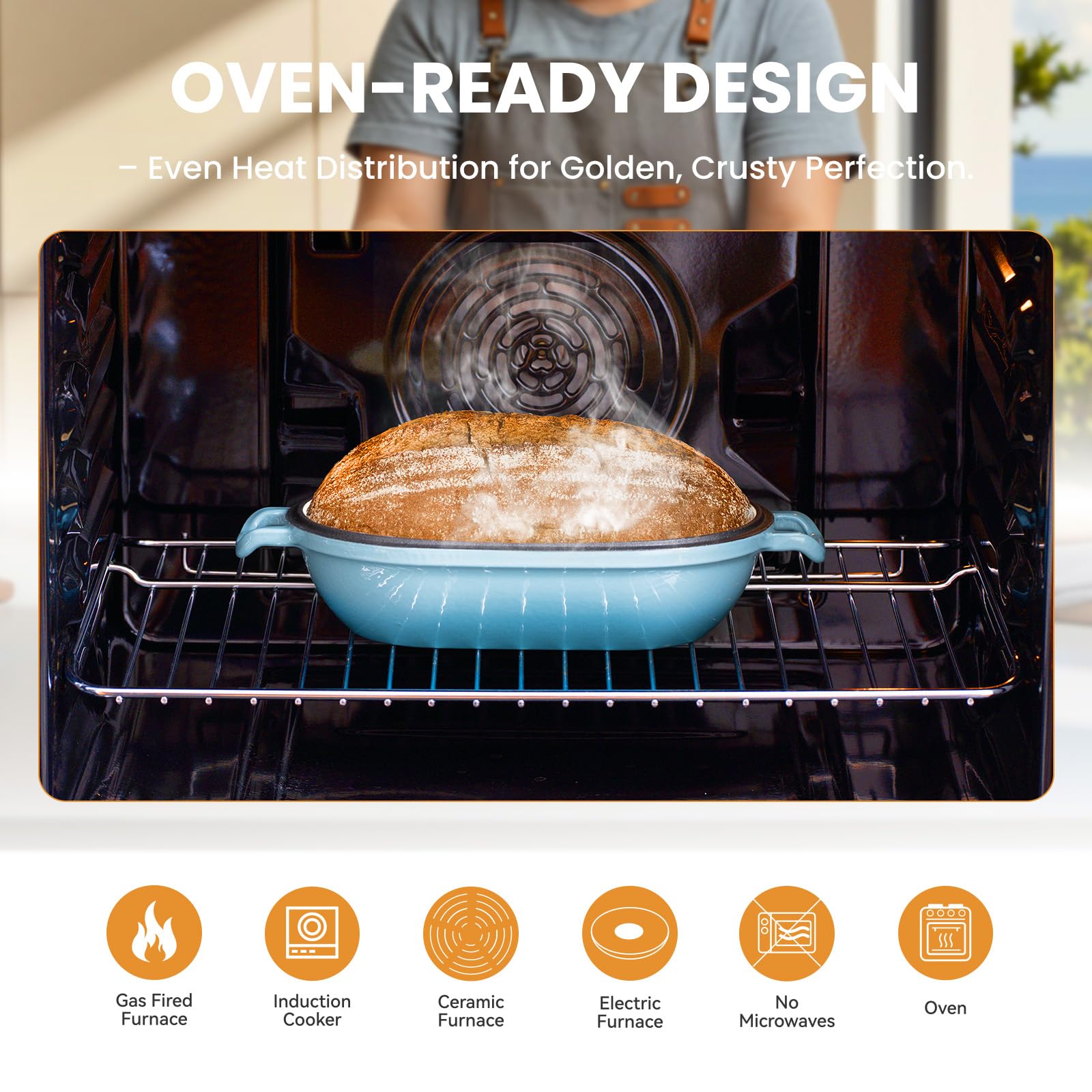 FRRLY enameled cast iron pan on stovetop ready for searing