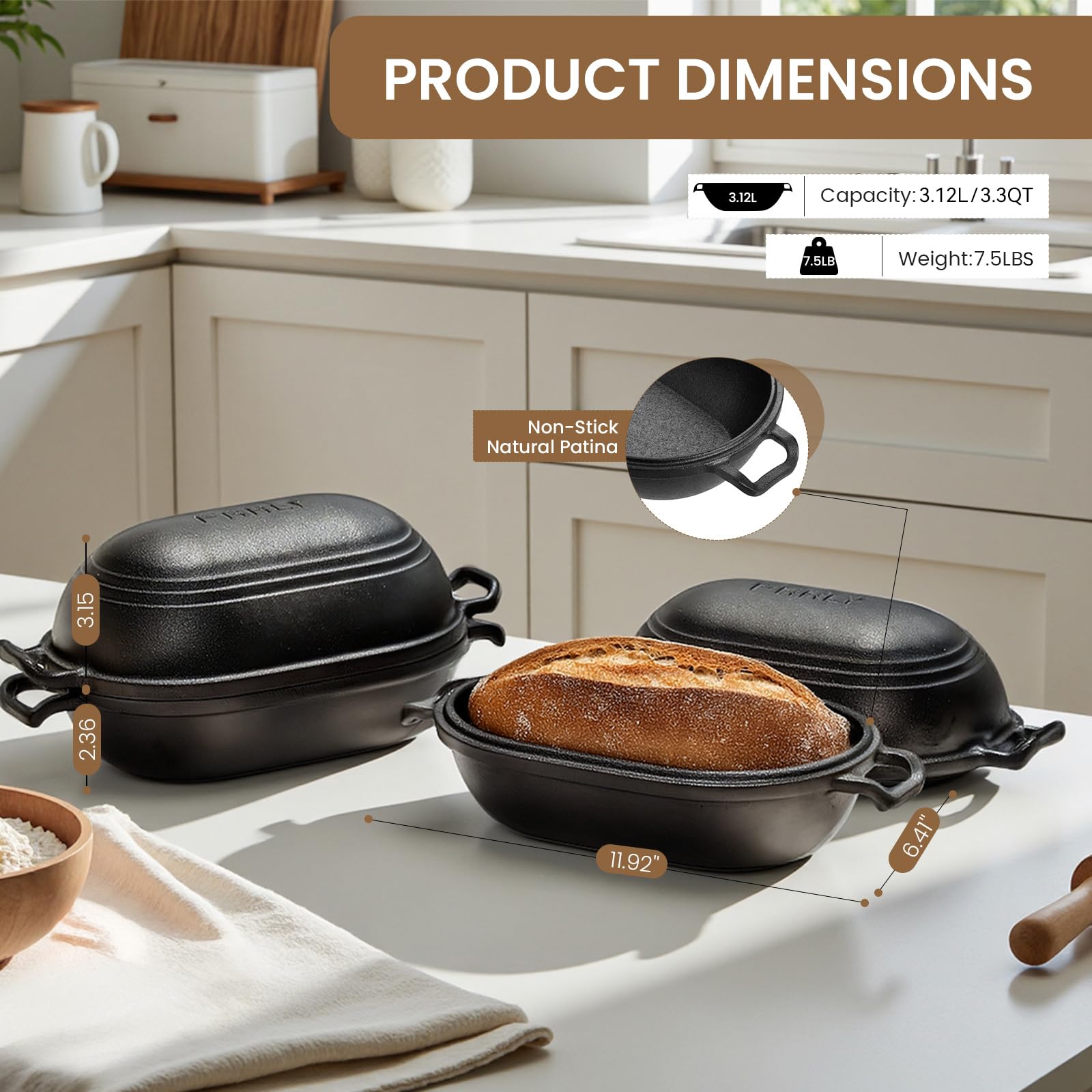 FRRLY loaf pan in oven-use highlights versatile heat tolerance up to 500F.