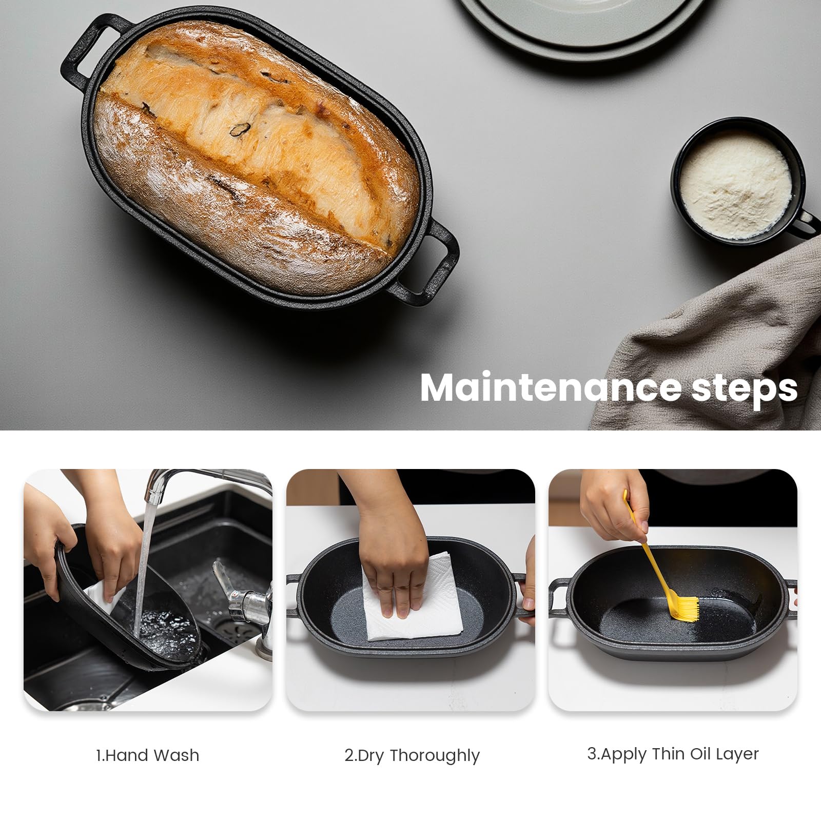 FRRLY loaf pan is pre-seasoned for natural non-stick performance.