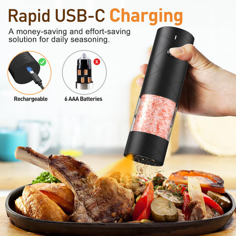 FRTONYI grinder with LED light in action for precise seasoning in low light