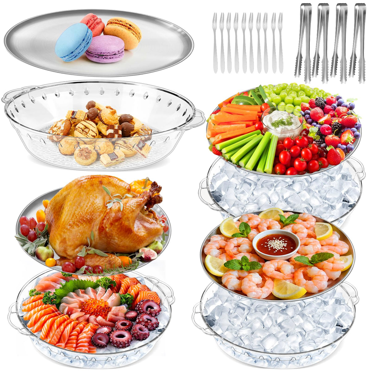 FRUIID eleven-point-eight-inch chilled serving tray quad-pack keeps seafood and fruit cool for gatherings.