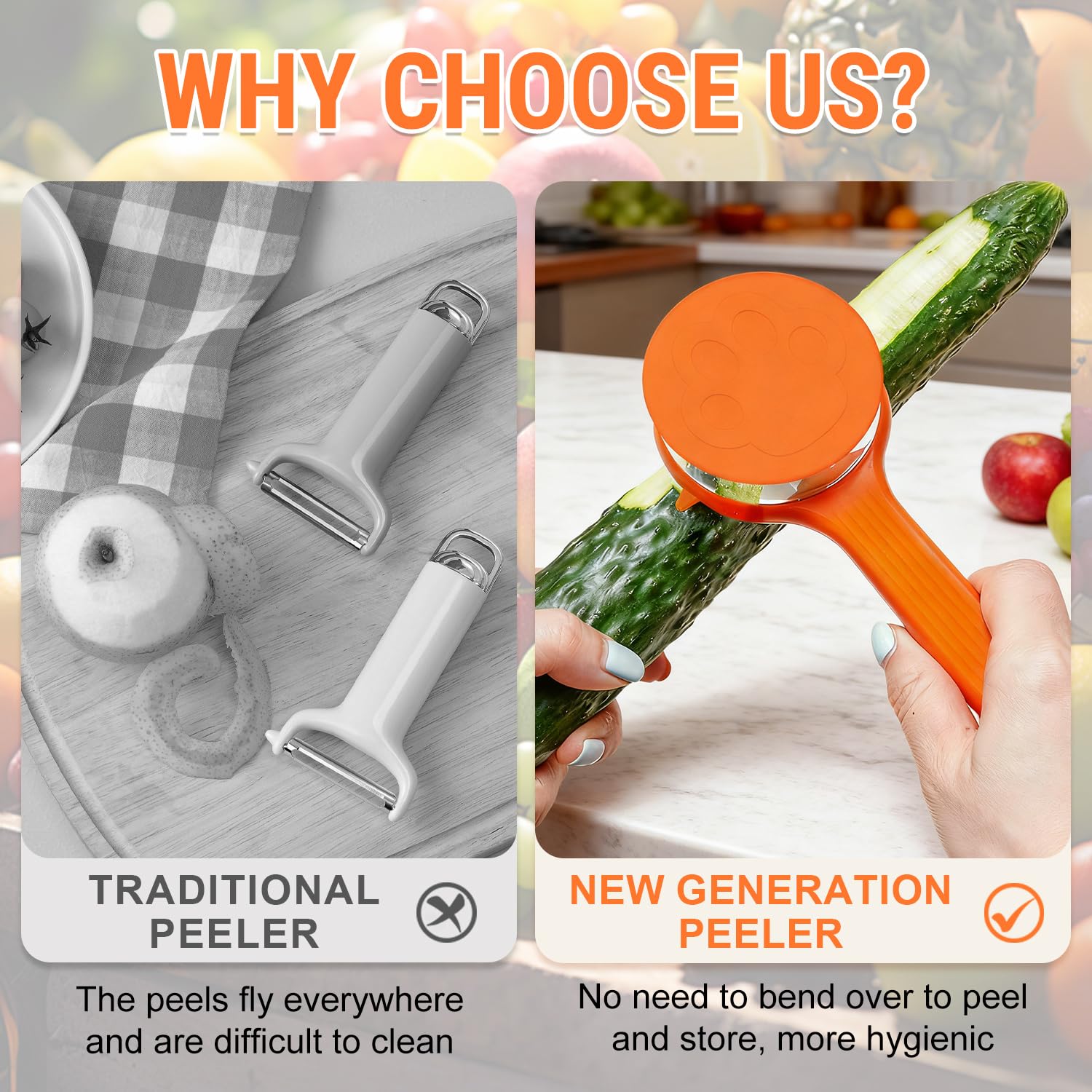 Fruit peeler ergonomic non-slip handle reduces fatigue.