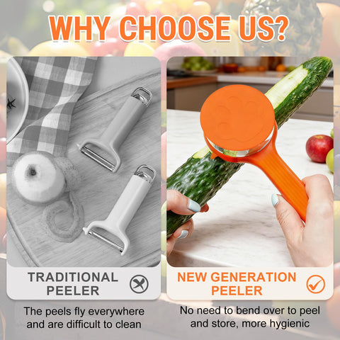 Fruit peeler ergonomic non-slip handle reduces fatigue.