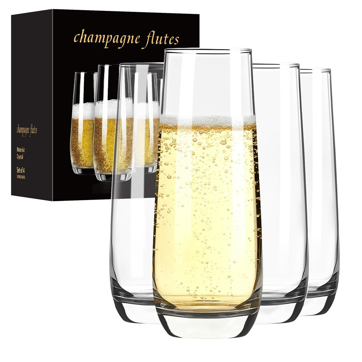 FrutPunch champagne glasses set of 4 with stemless design for elegant toasts.