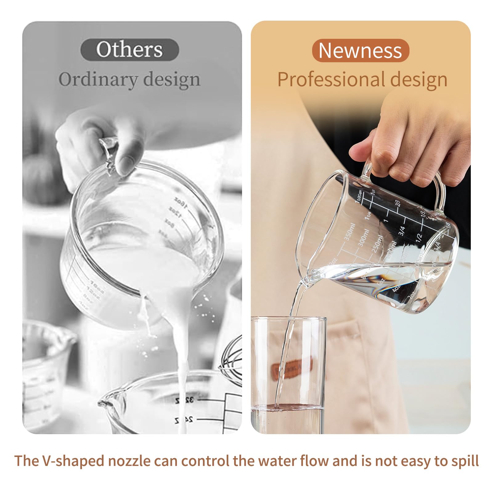 FrutPunch measuring cup with handle providing stable pouring and grip.