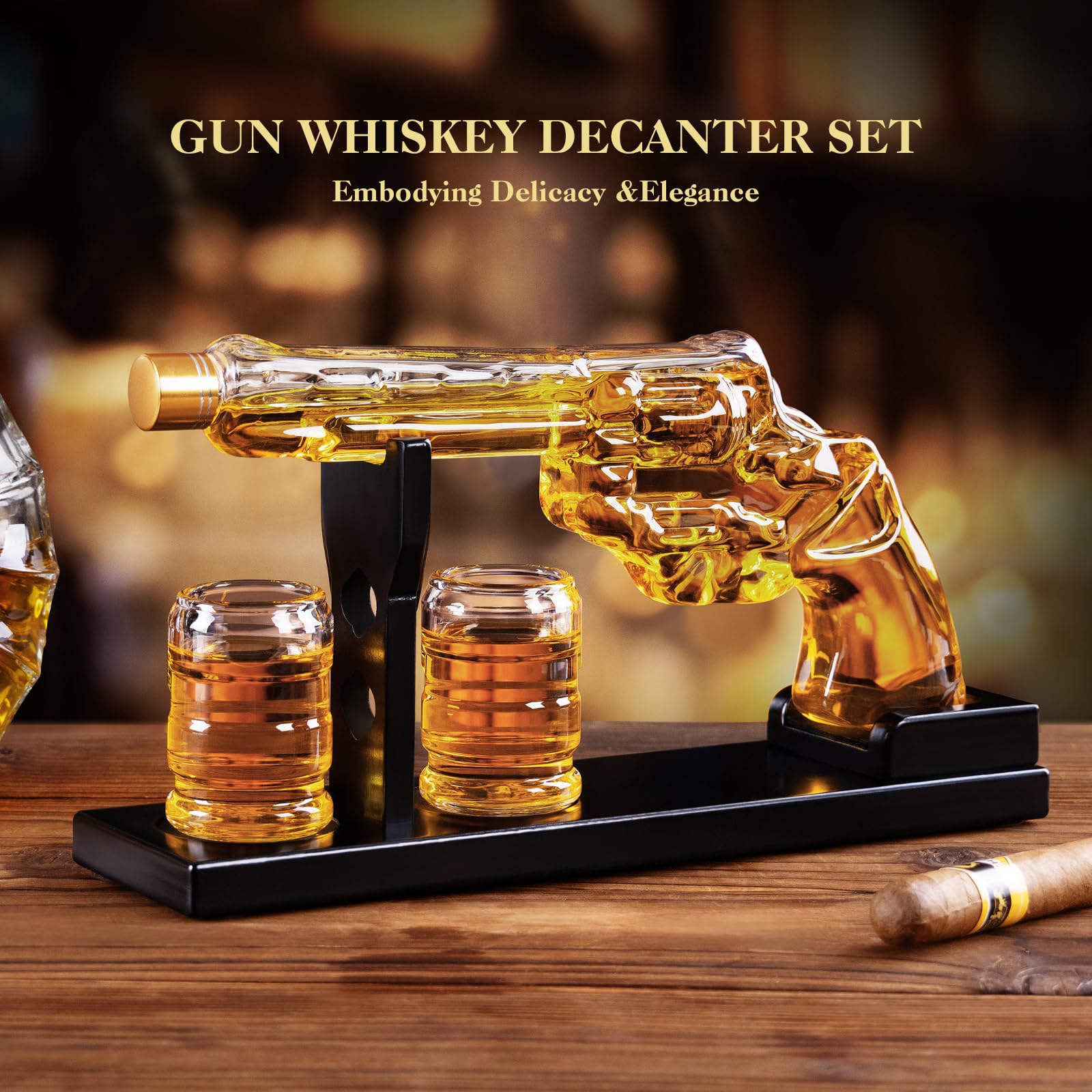 FrutPunch wooden display stand complements the decanter with sophistication.