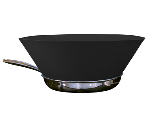 Frywall 12-inch splatter guard on a pan keeping the kitchen cleaner during cooking