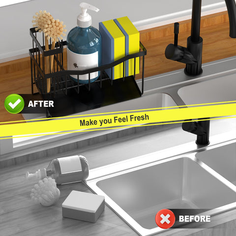 Holds detergent bottles and sponges for easy, organized access.