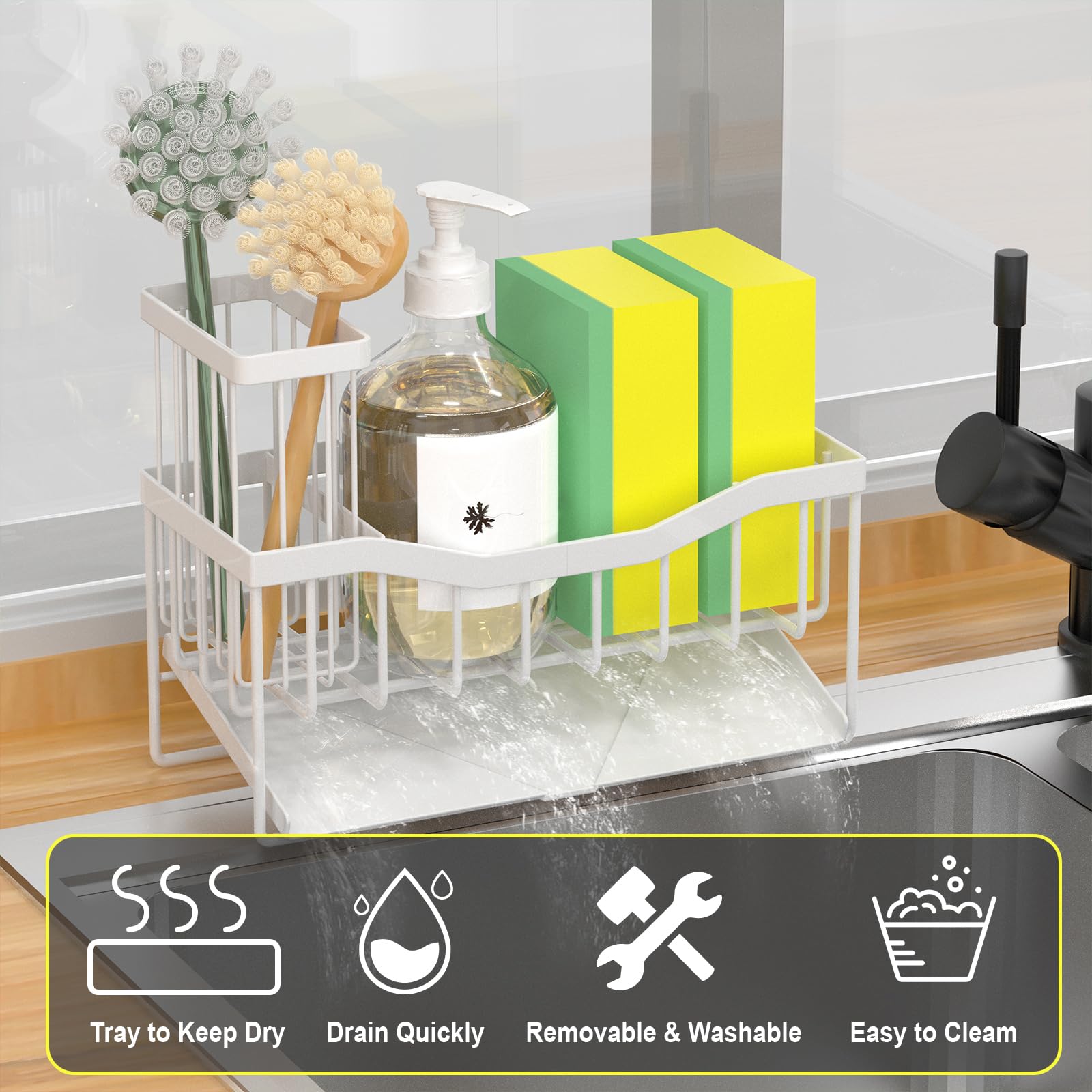 Fssvcd Maifan sink caddy self-drain tray helps water run away from the surface.