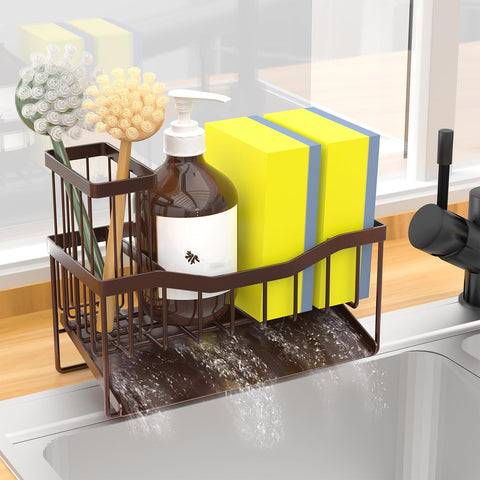 Fssvcd Maifan sink caddy with self-drain tray keeps sponges dry and clean.