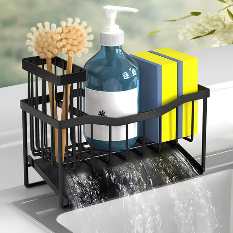 Fssvcd Maifan sink caddy with self-drain tray keeps countertops dry and organized.