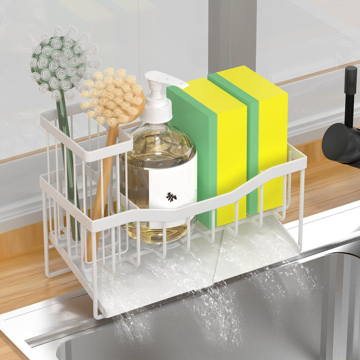 Fssvcd Maifan sink caddy holds sponges neatly, keeping countertops dry and organized.
