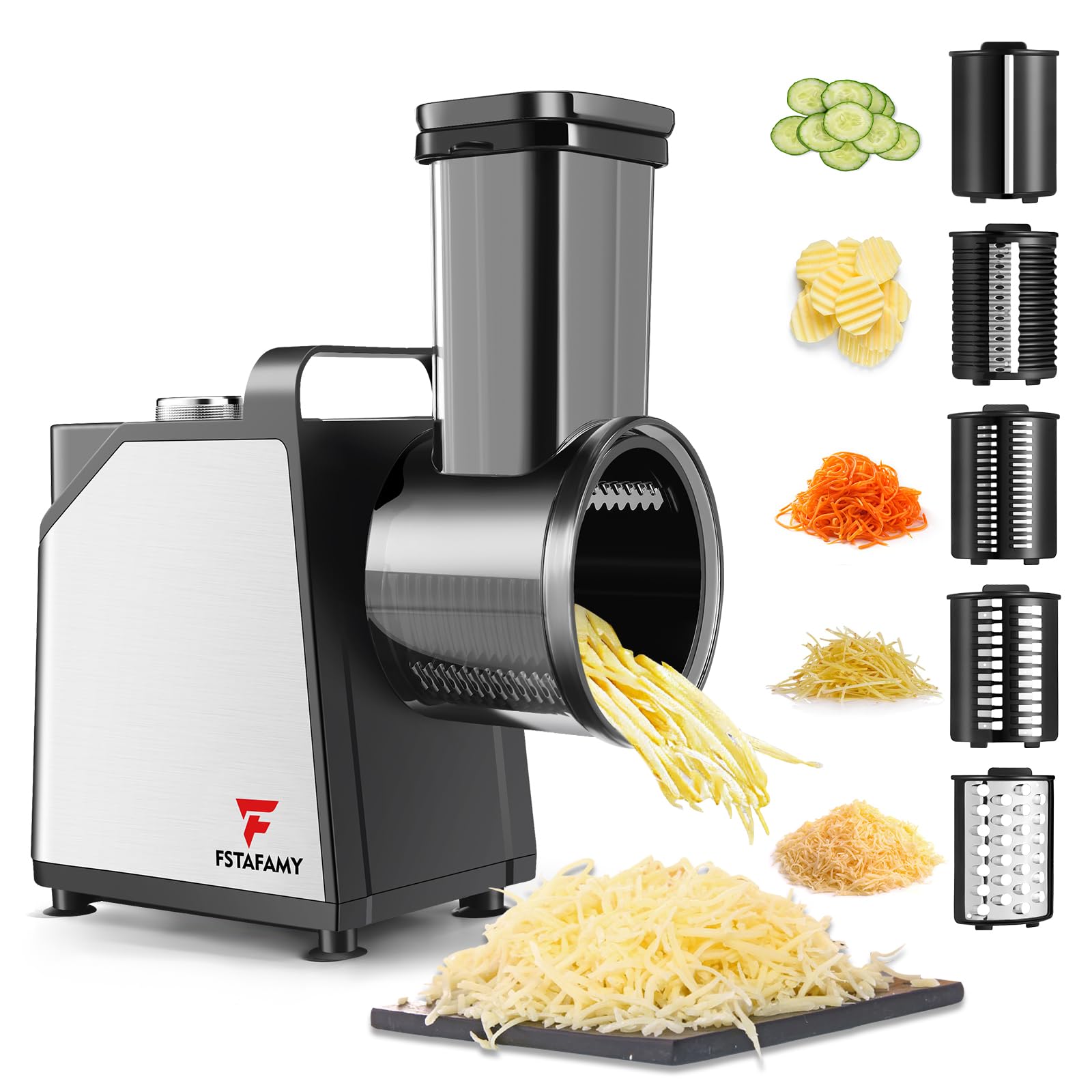 FSTAFAMY electric cheese grater 5in1 setup for fast meal prep.