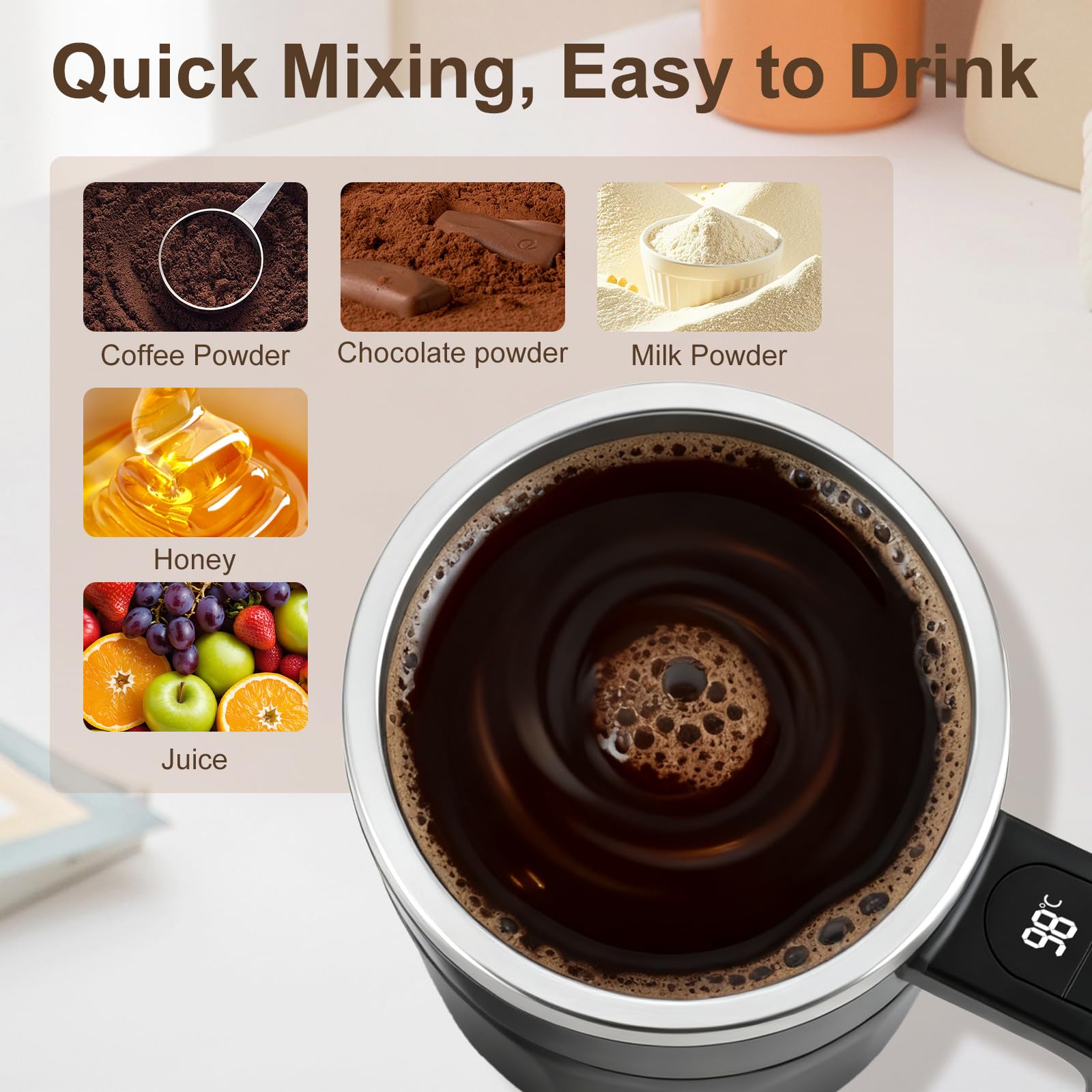 Ftutom magnetic stirring handle in action for effortless coffee mixing.