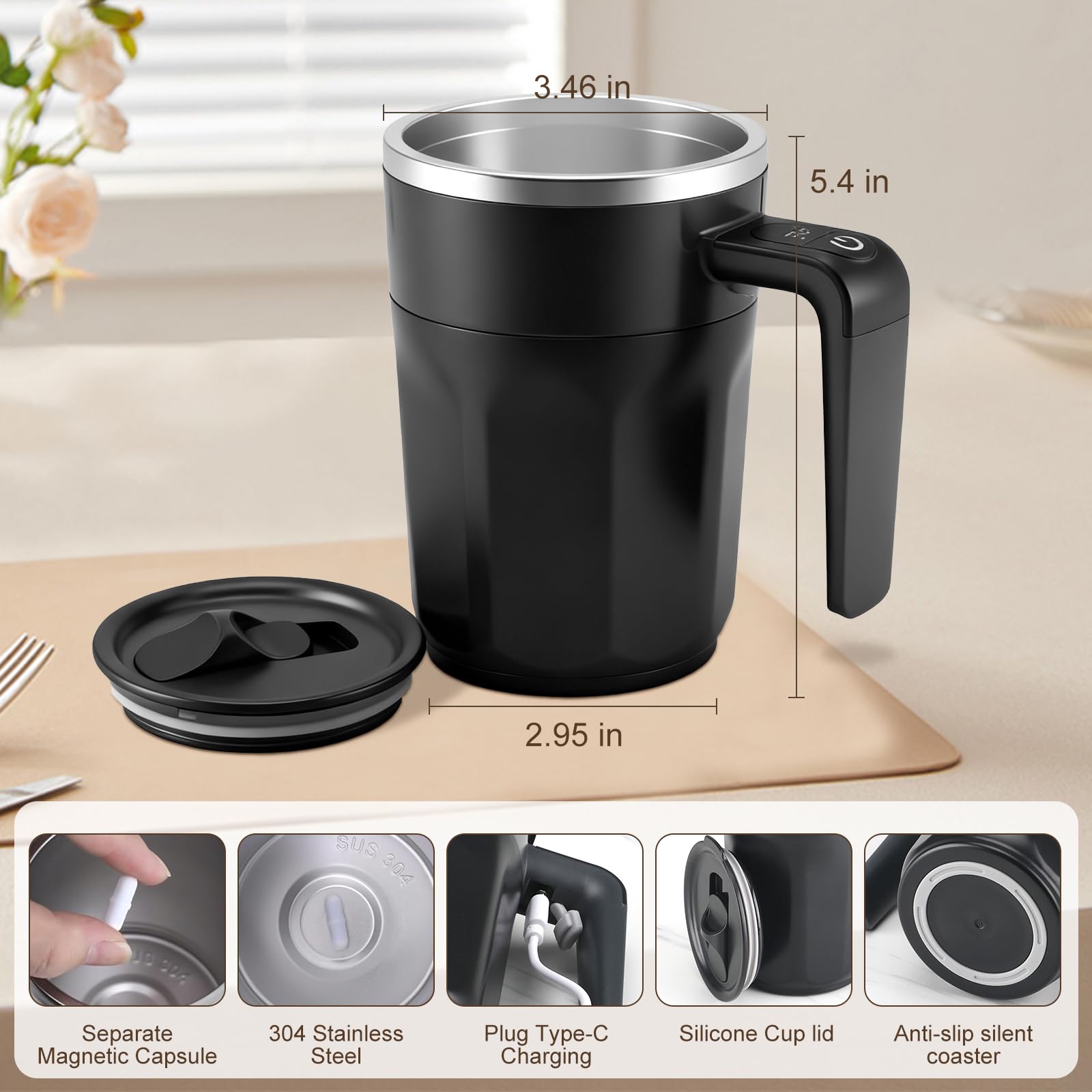 Ftutom secure lid design reduces spills during stirring and sipping.