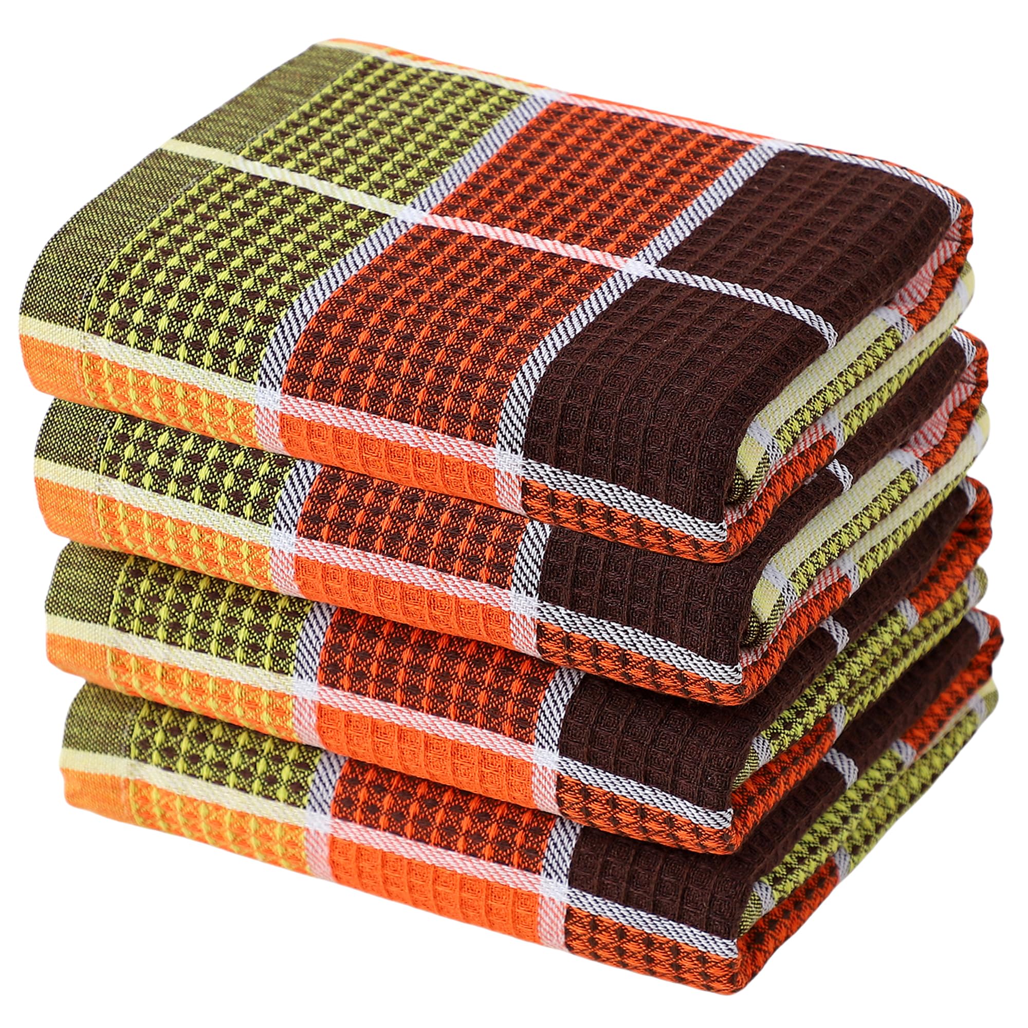 Fucibt bright kitchen towel with orange buffalo check, absorbs spills quickly