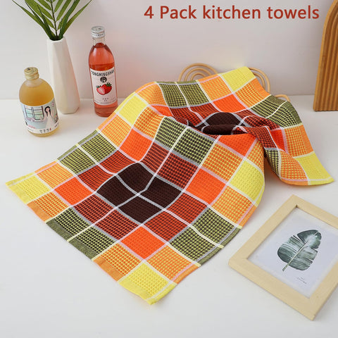 Fucibt orange buffalo check towel with waffle weave, ideal for drying dishes