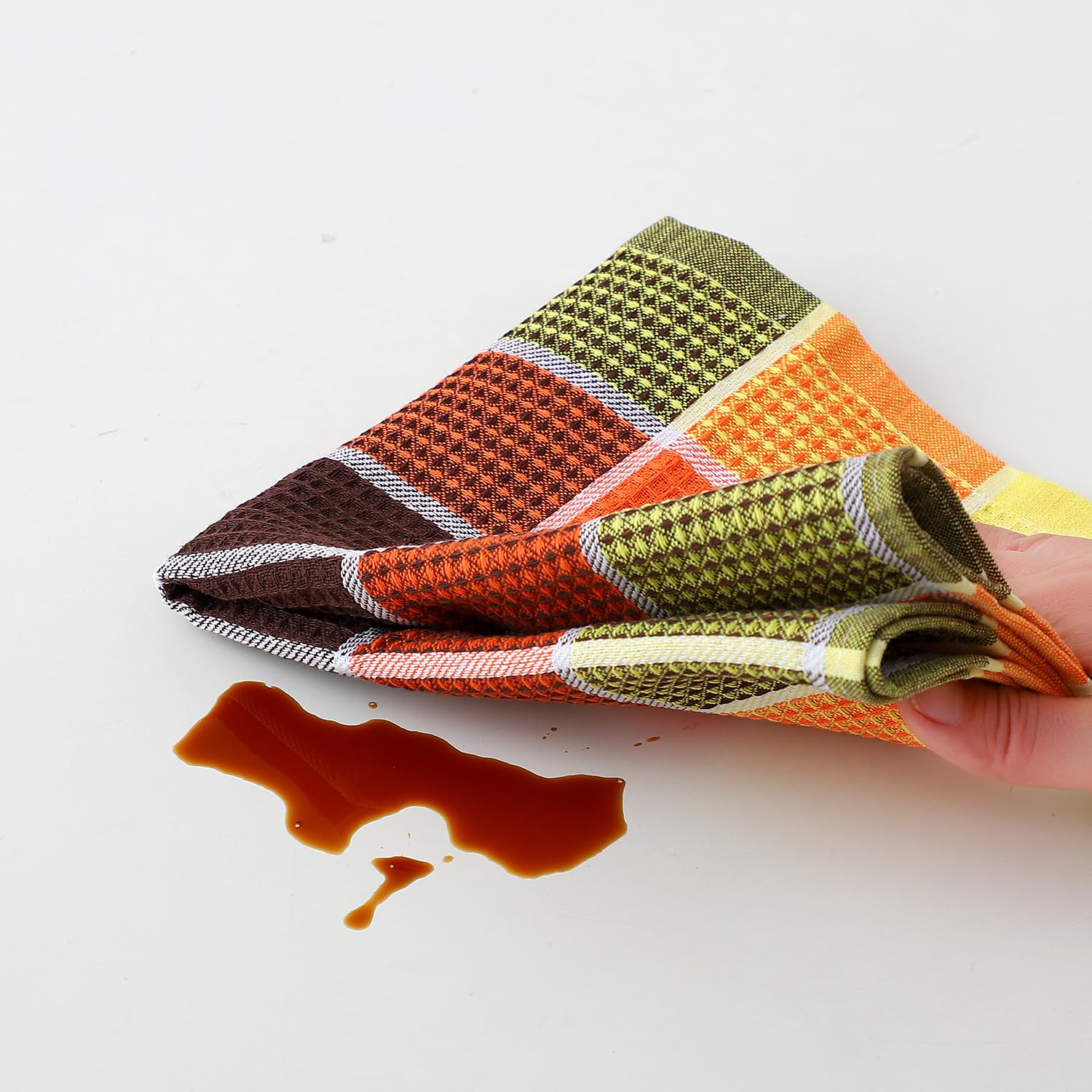 Fucibt orange waffle-design towel, versatile for hands and counters