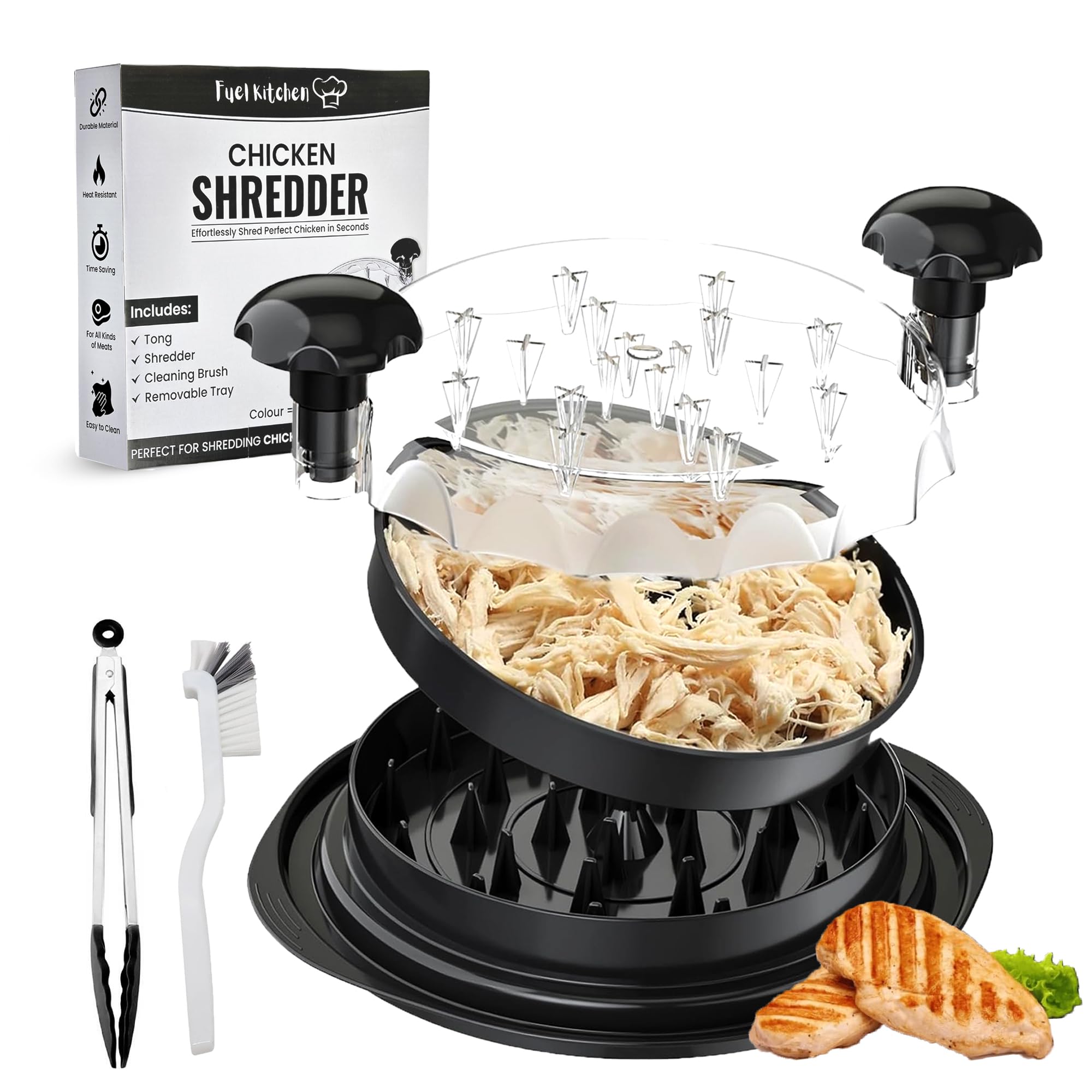 Fuel Kitchen large chicken shredder with transparent lid for fast, mess-free shredding