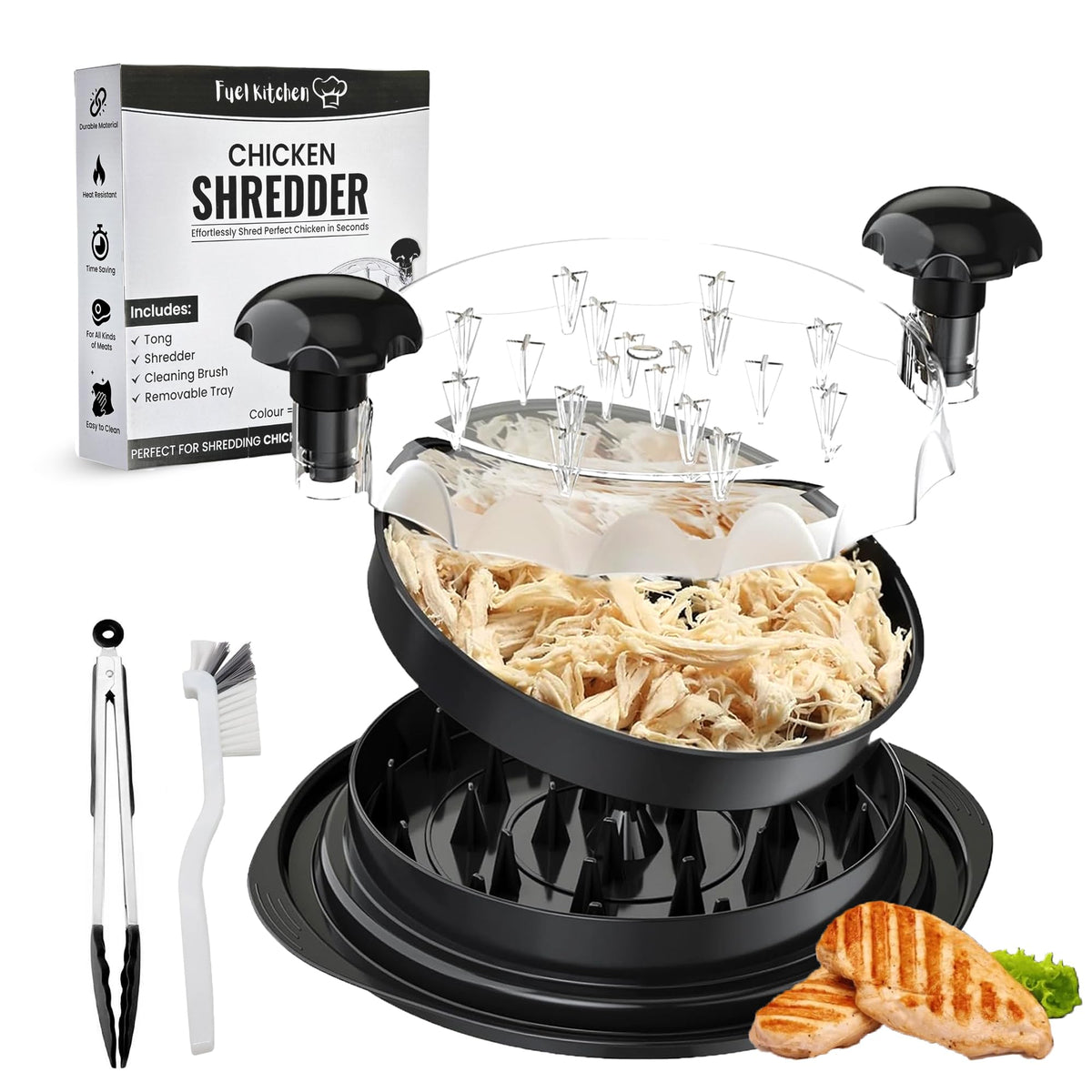 Fuel Kitchen large chicken shredder with transparent lid for fast, mess-free shredding