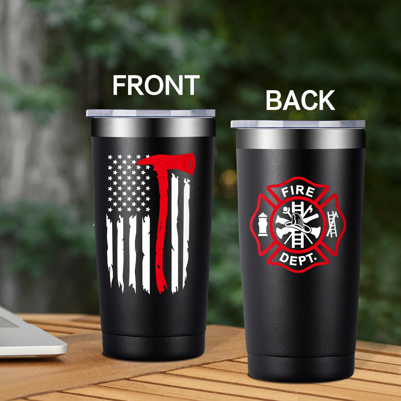 Fufandi firefighter tumbler keeps hot or cold drinks for hours.