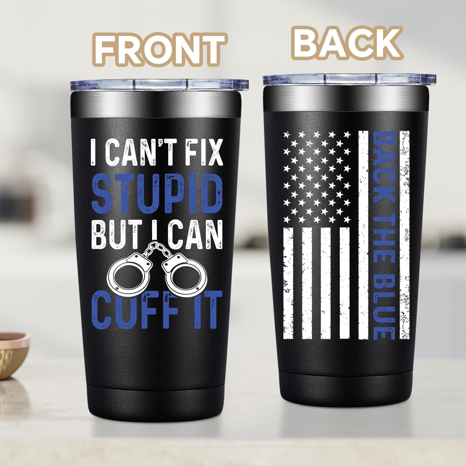Fufandi stainless steel tumbler with BPA-free lid for spill prevention