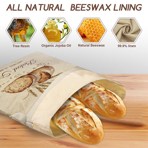 Fufeisi Beeswax Bread Bags 17x13 loaf inside showing crust and airflow.
