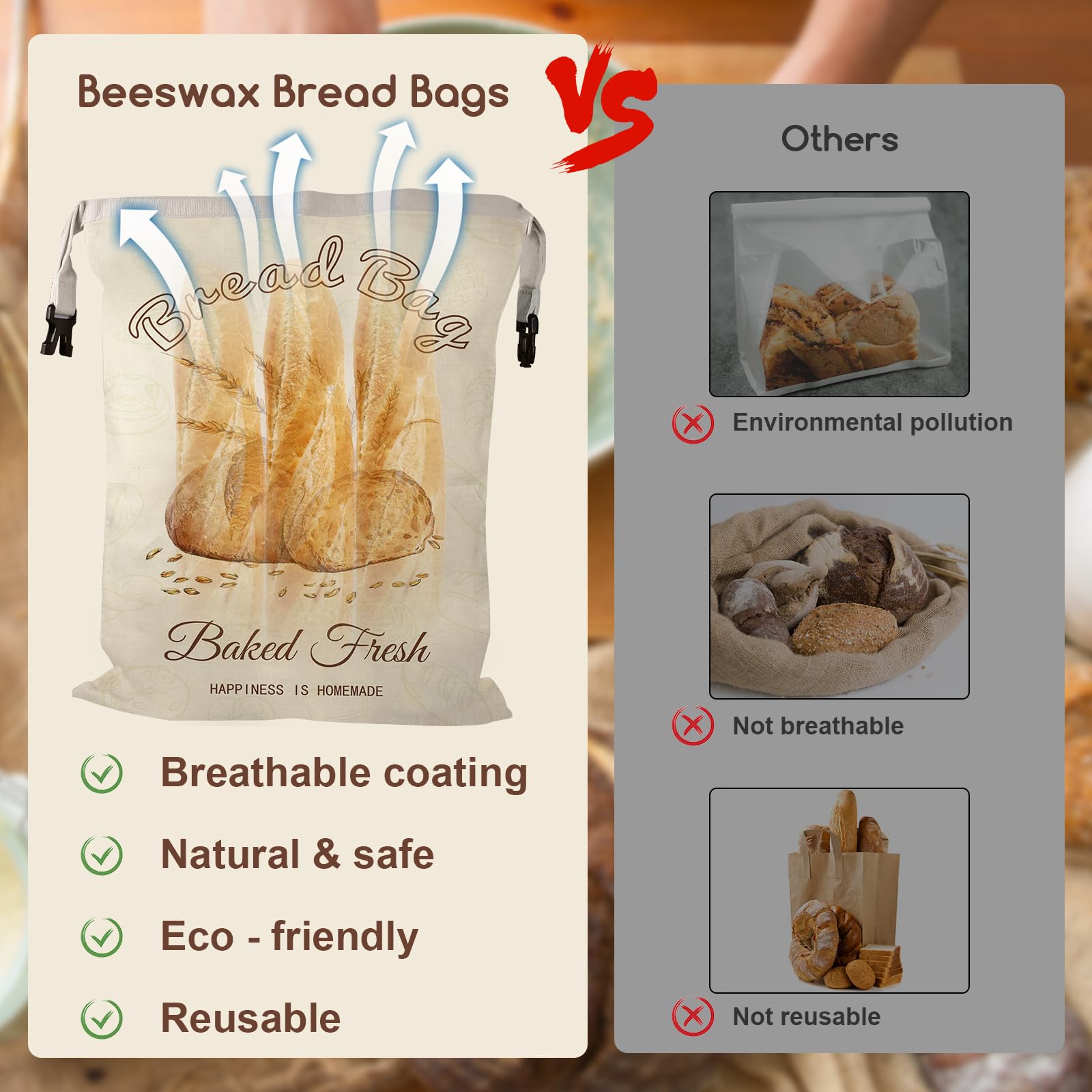 Fufeisi Beeswax Bread Bags natural linen and beeswax materials.