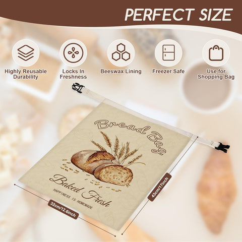 Fufeisi Beeswax Bread Bags small 10x8 ideal for rolls and snacks.