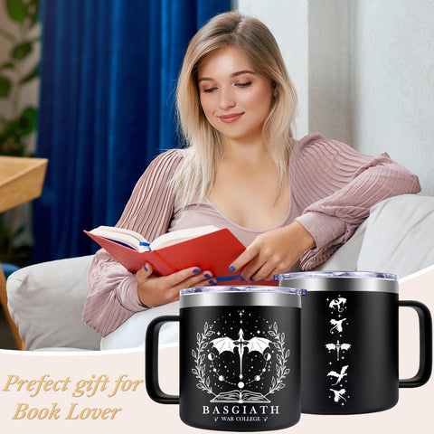 Fufendio Fourth Wing mug in mystical landscape, sparks immersive reading.