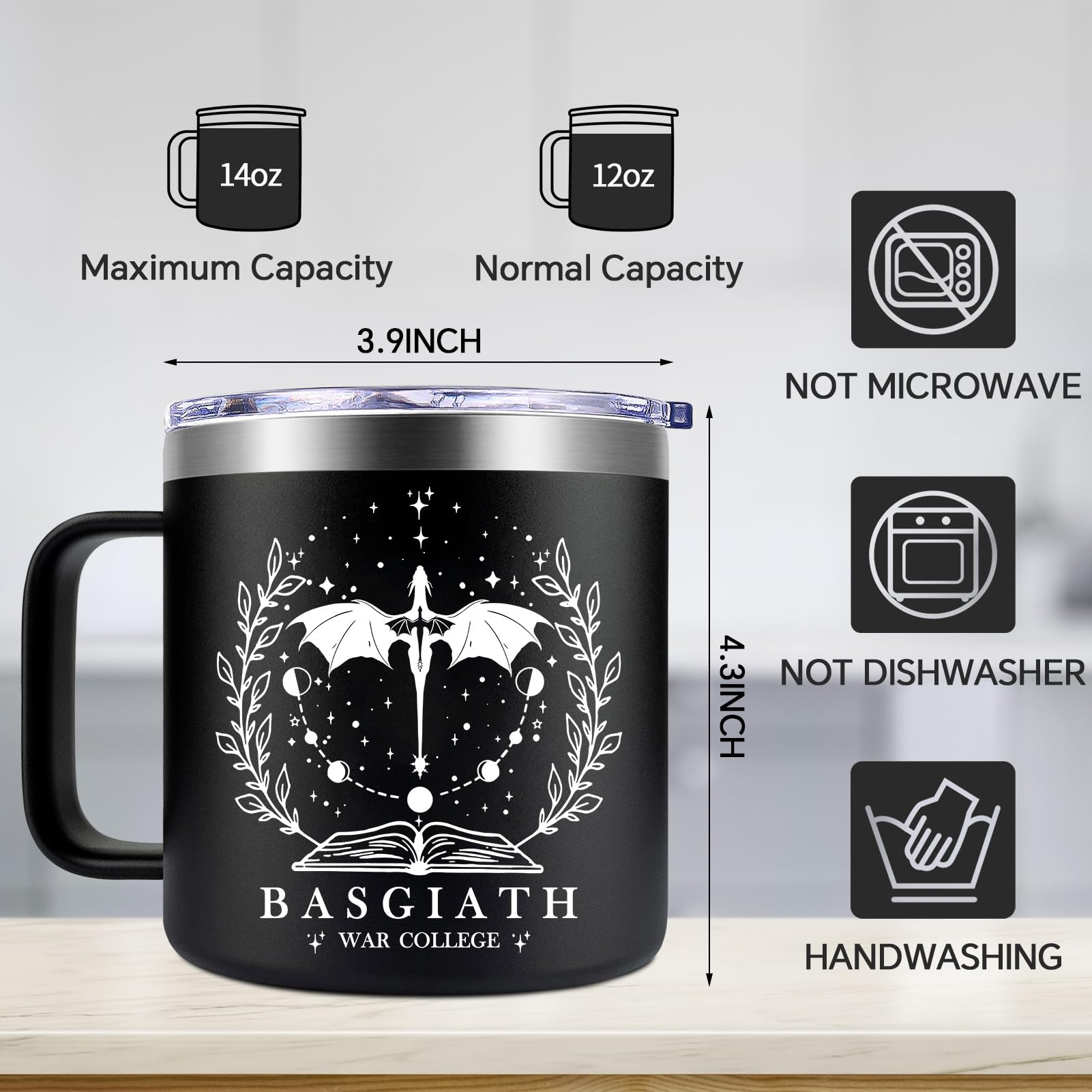 Fufendio Fourth Wing mug on an office desk, ideal for work breaks.