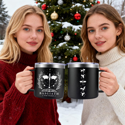 Fufendio Fourth Wing mug stainless steel construction, durable and rust-resistant.