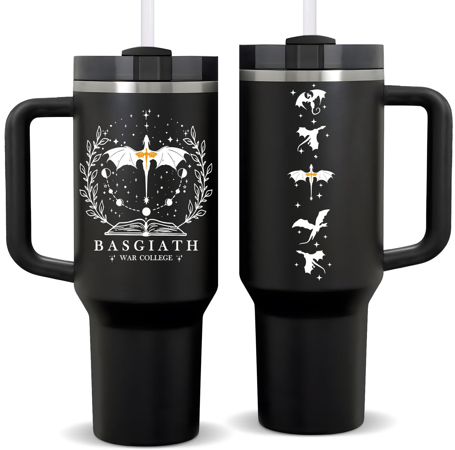 Fufendio Fourth Wing tumbler with dragon design keeps beverages warm during reading sessions