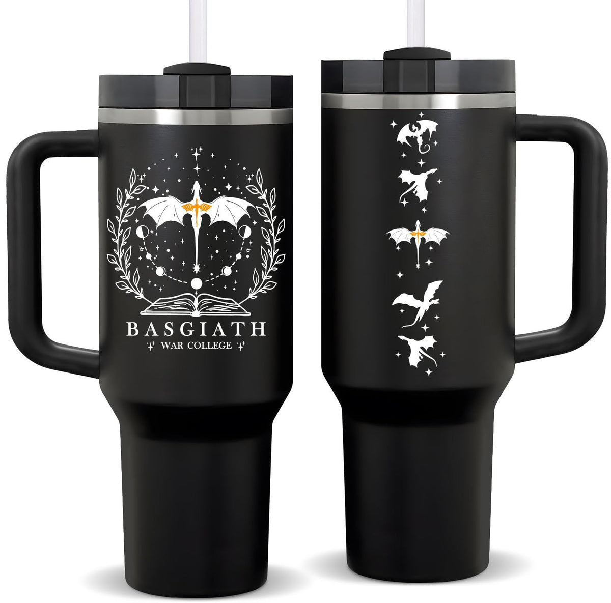 Fufendio Fourth Wing tumbler with dragon design keeps beverages warm during reading sessions