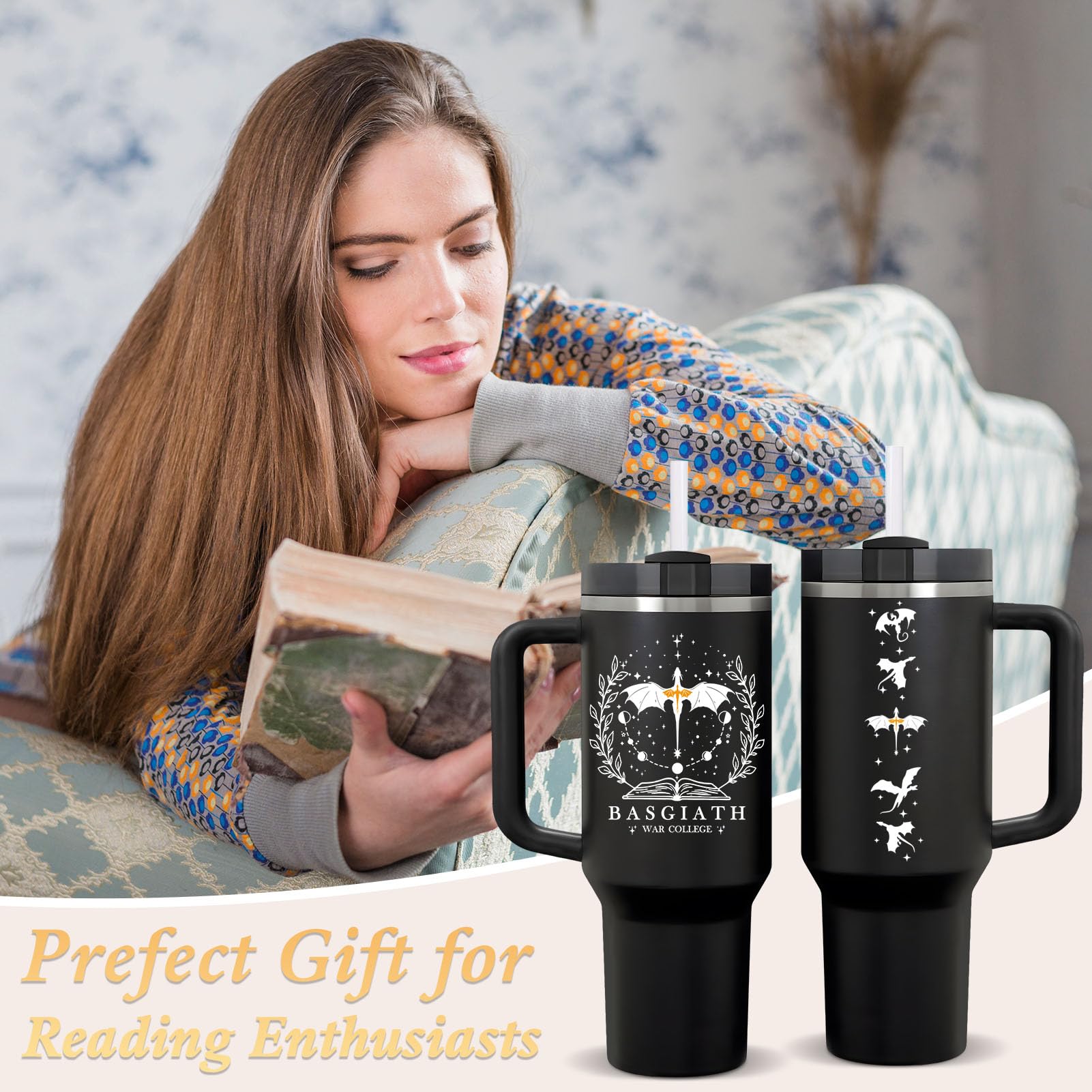 Fufendio Fourth Wing mug shows a mystical landscape for fantasy fans on the go