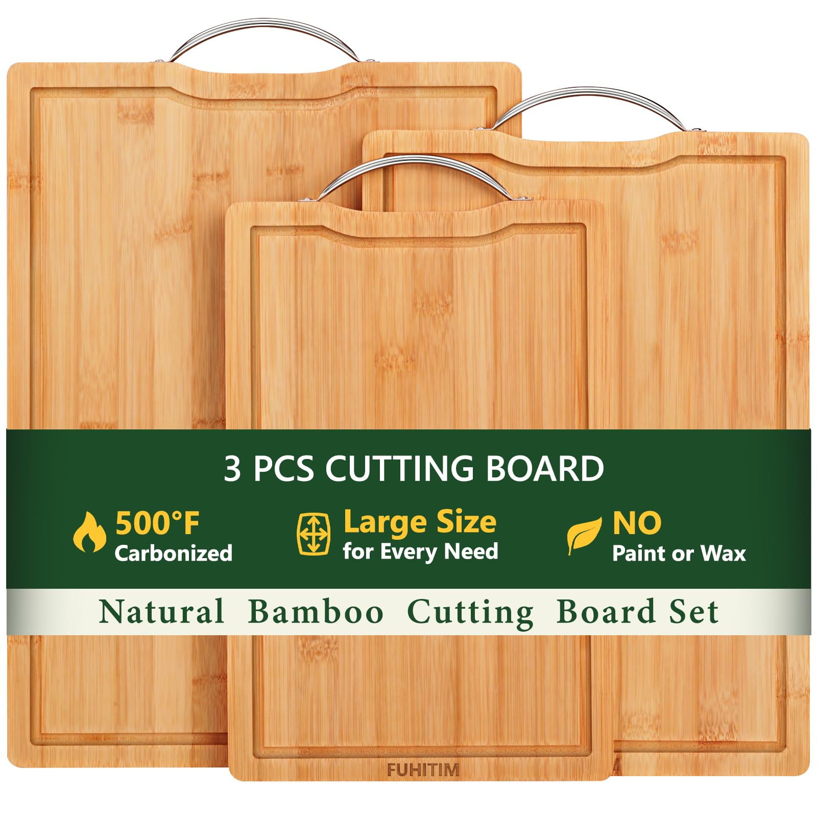 FUHITIM bamboo cutting board extra large top view shows ample prep space for meats and vegetables