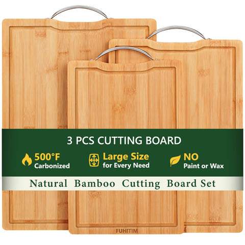 FUHITIM bamboo cutting board extra large top view shows ample prep space for meats and vegetables