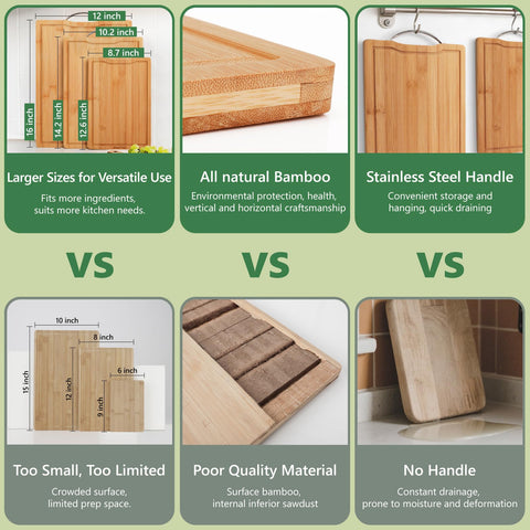FUHITIM bamboo cutting board hanging handles enabling air-drying and compact storage
