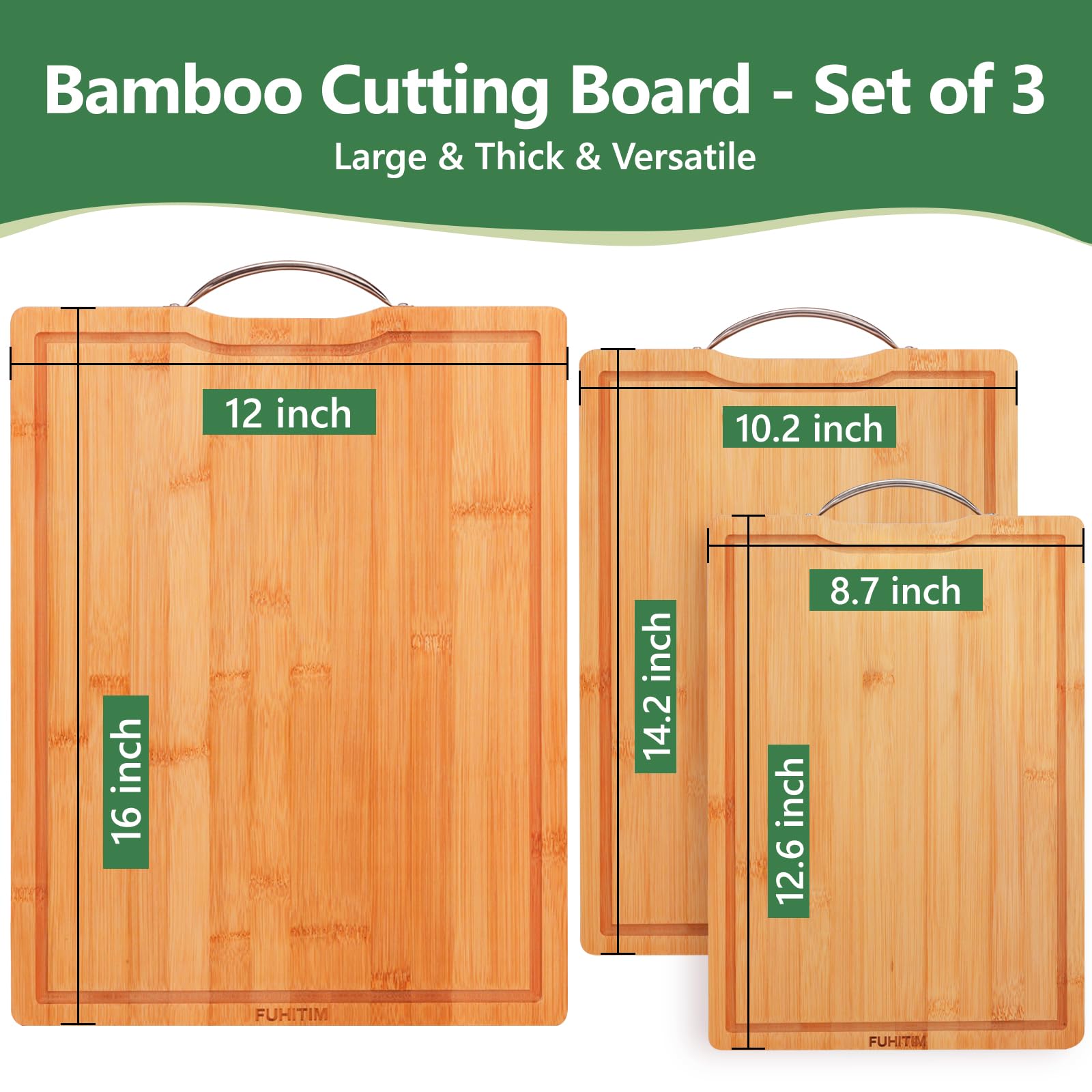 FUHITIM bamboo cutting board large top view highlighting wide surface for chopping and serving
