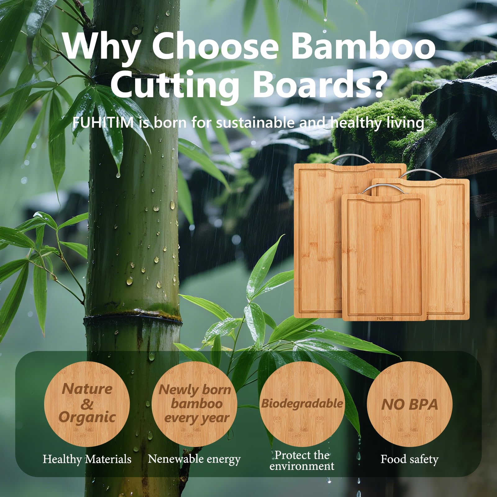 FUHITIM bamboo cutting board medium top view ideal for everyday prep and small kitchens