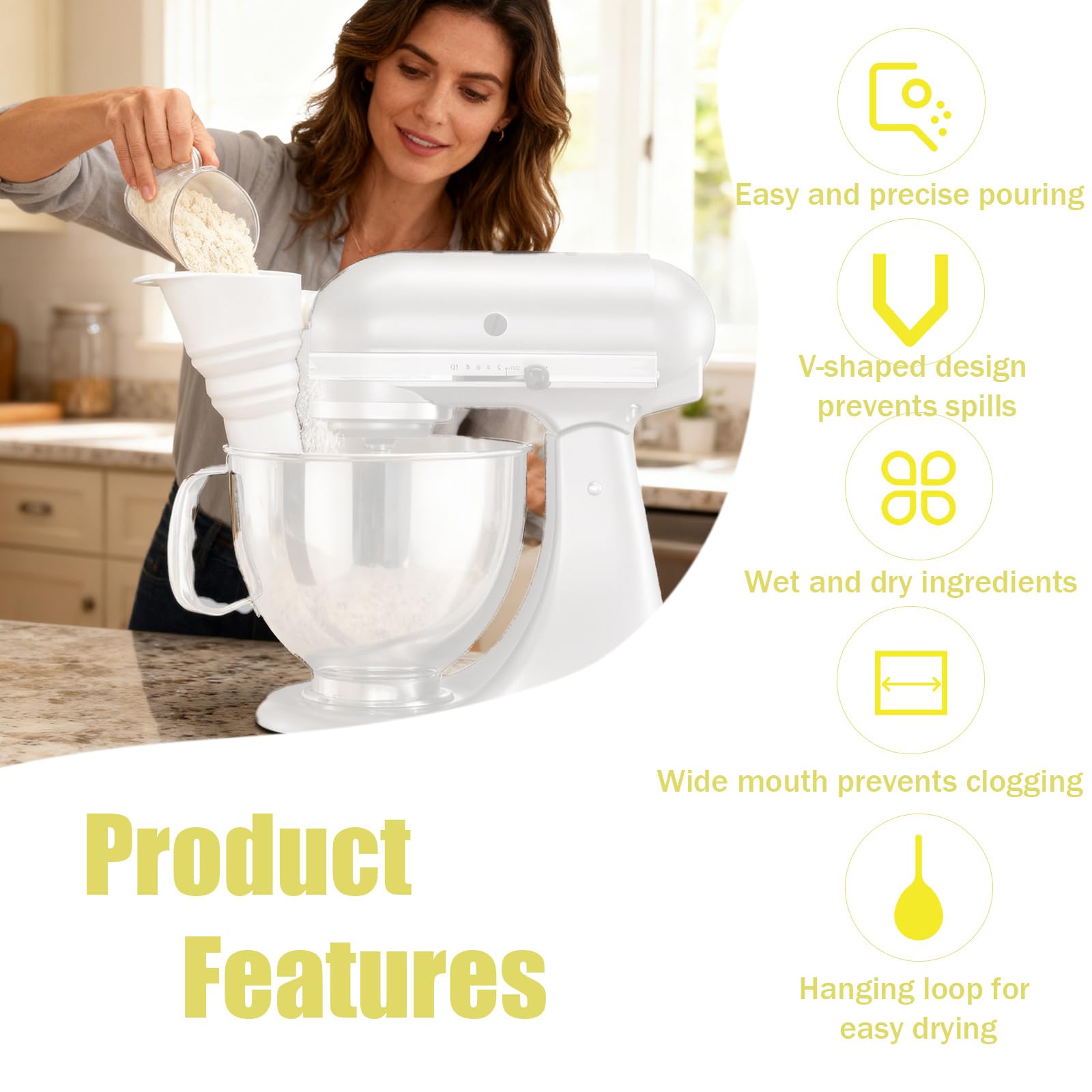 Fukaisu flour funnel compatible with KSM150 Artisan for easy stand mixer use