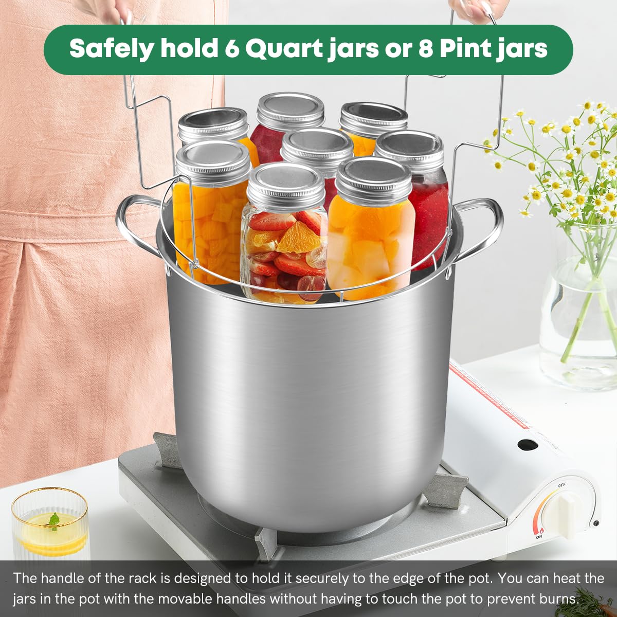 Glass lid on Fulgutonit canning pot, clear view of contents