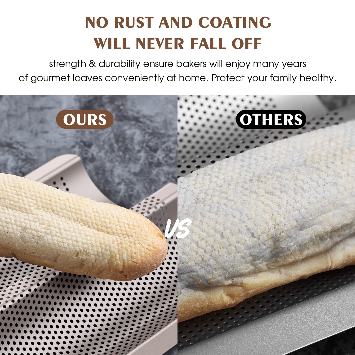Fulimax baguette pan nonstick coating ensures easy release and easy cleanup