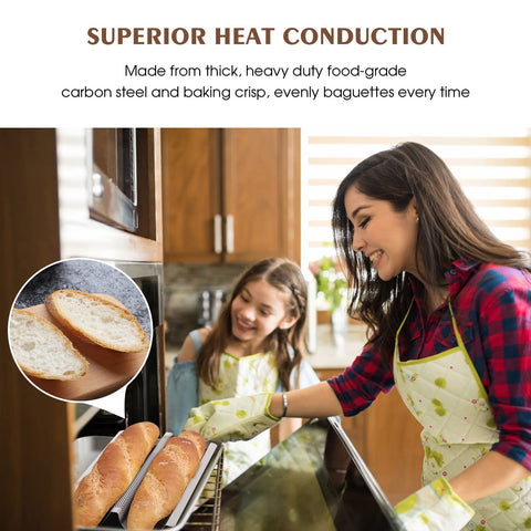 Fulimax baguette pan in oven demonstrates even heat for golden crust