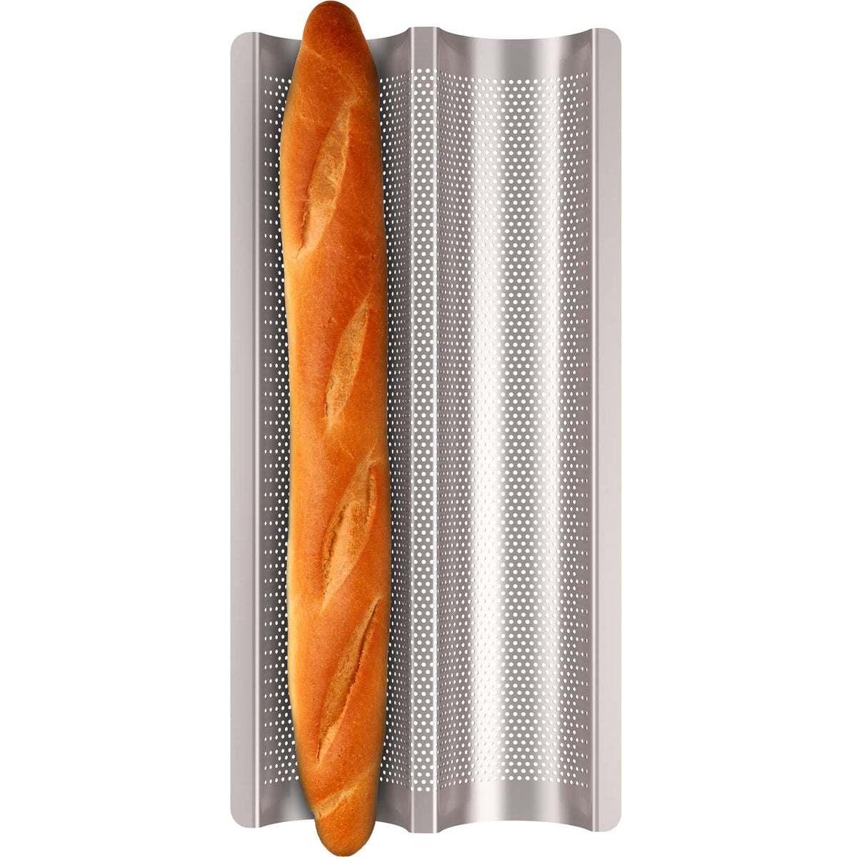 Fulimax baguette pan perforations close-up for airy interior and crispy crust