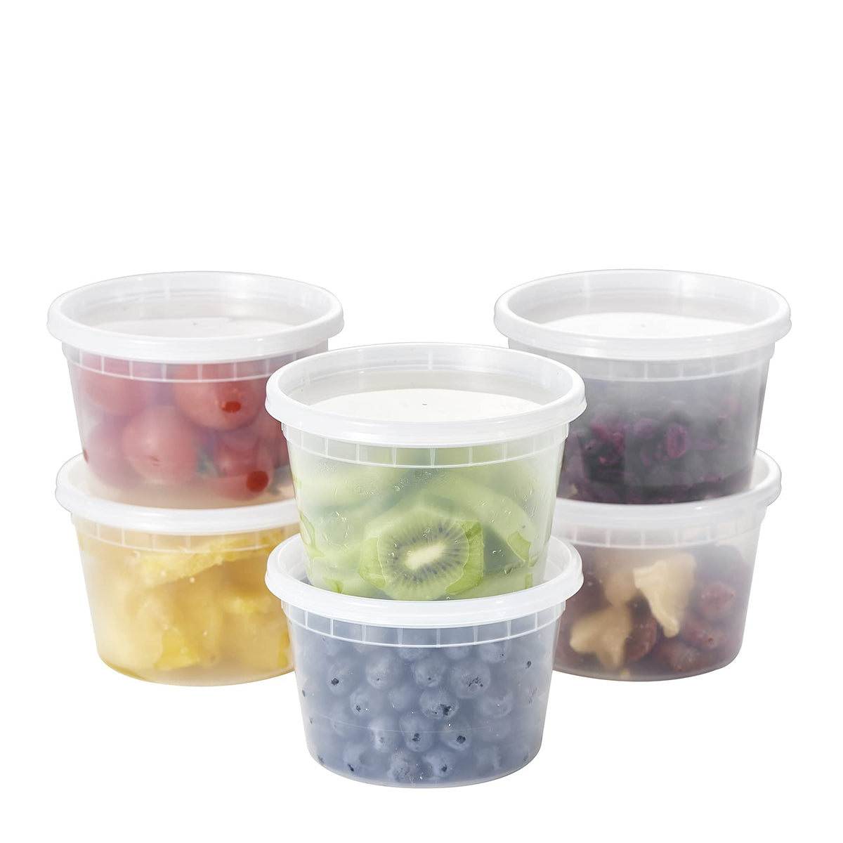 FULING 16oz deli container stack demonstrates stackable design for organized fridge storage.