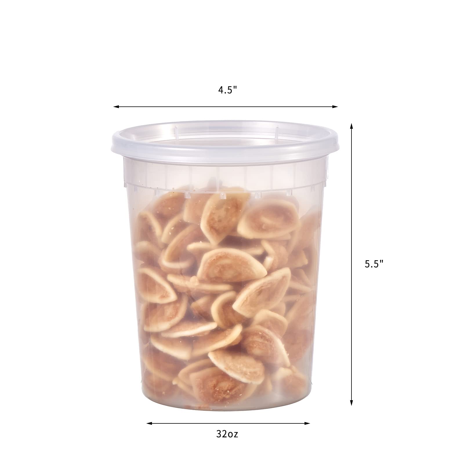 FulING 32oz deli container stackable design saves space in fridge and pantry.