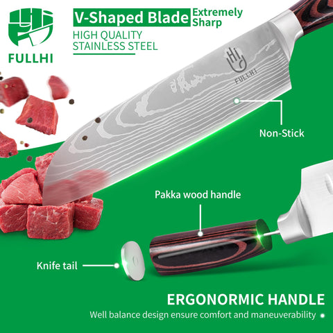 FULLHI 8-inch slicing knife delivers clean, even cuts for roasts and poultry.